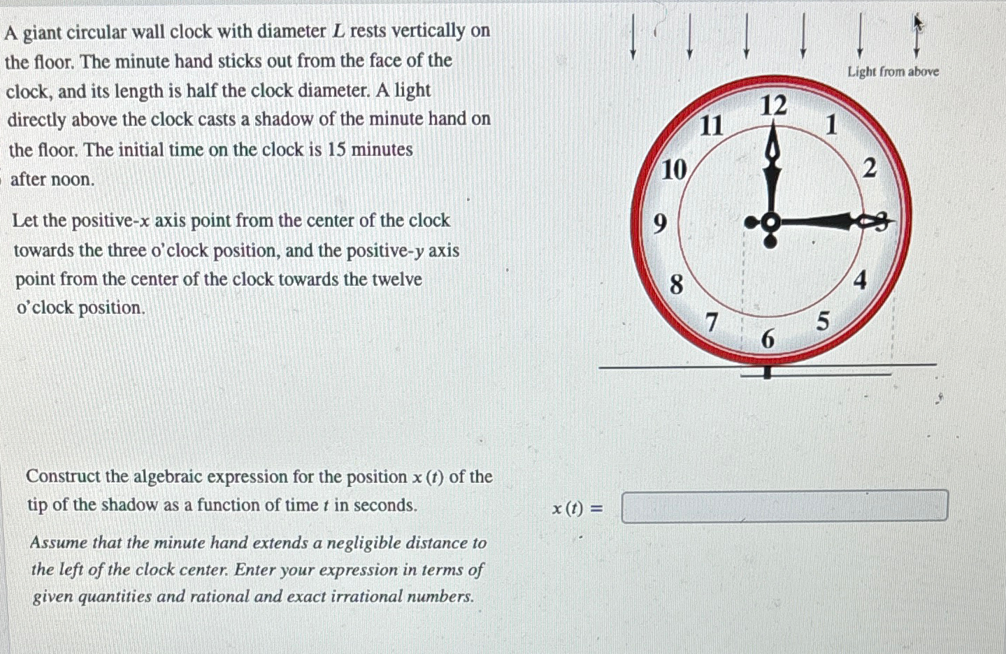 Solved A giant circular wall clock with diameter L ﻿rests | Chegg.com