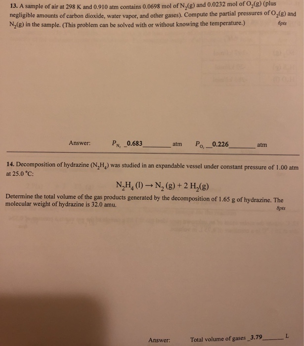 Solved 13 A Sample Of Air At 298 K And 0 910 Atm Contain Chegg Com