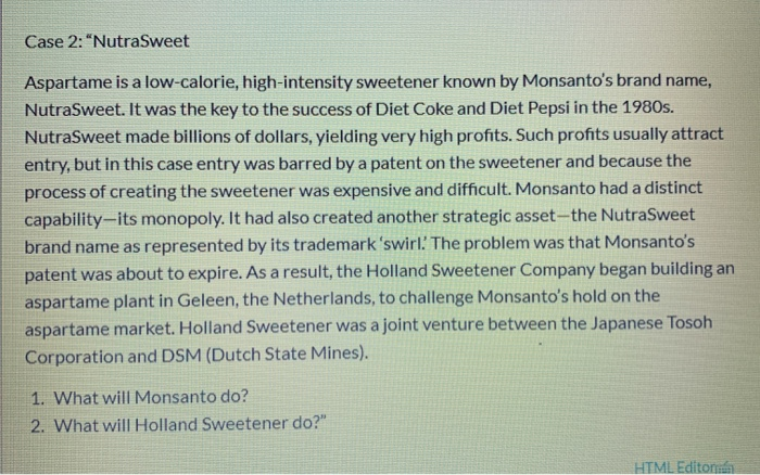 holland sweetener company vs nutrasweet