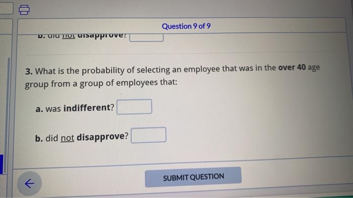 3. What is the probability of selecting an employee that was in the over 40 age group from a group of employees that:
a. was