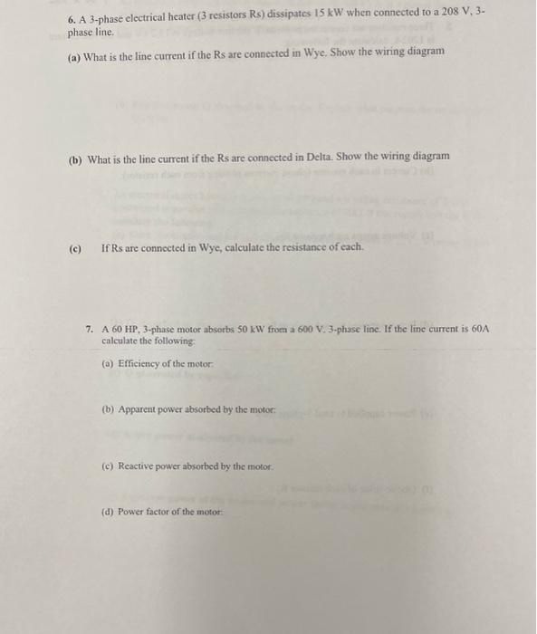 Solved 6. A 3-phase electrical heater (3 resistors Rs) | Chegg.com
