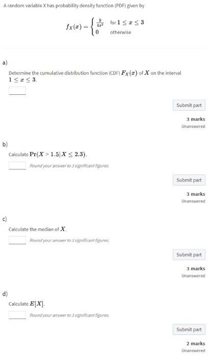Solved A random variable X has probability density function | Chegg.com
