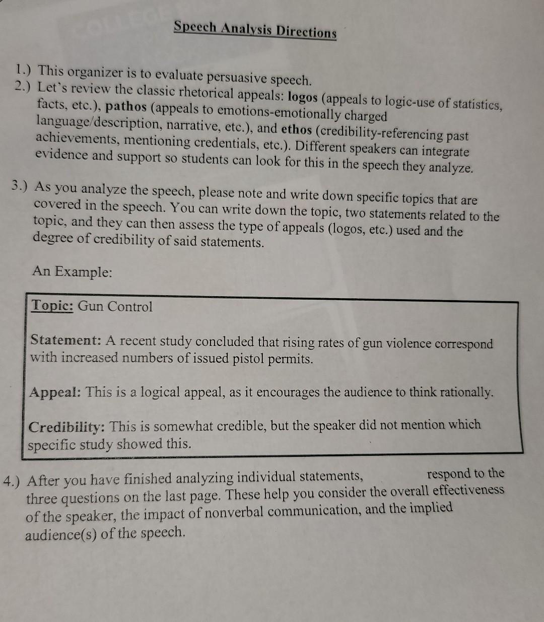 Speech Analysis Directions 1.) This organizer is to
