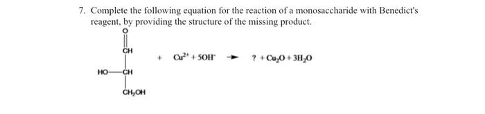 Solved 7. Complete the following equation for the reaction | Chegg.com