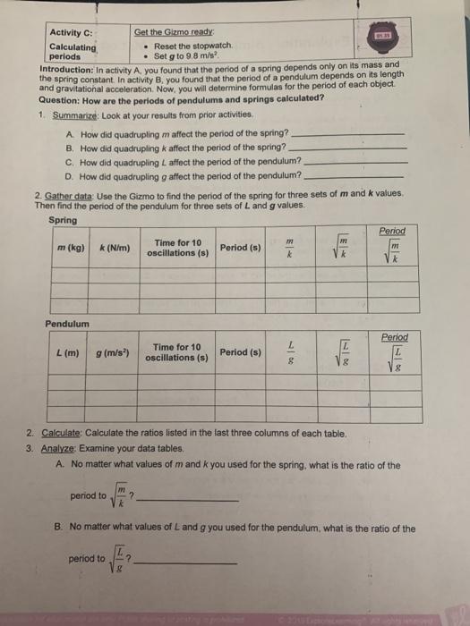 Student Exploration Simple Harmonic Motion Gizmo Chegg 