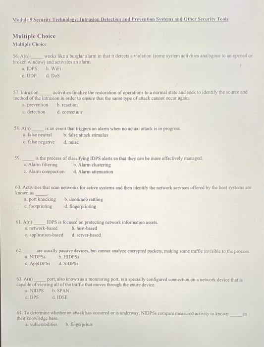 Solved Module 9 Security Techuology: Intrusion Detection and | Chegg.com