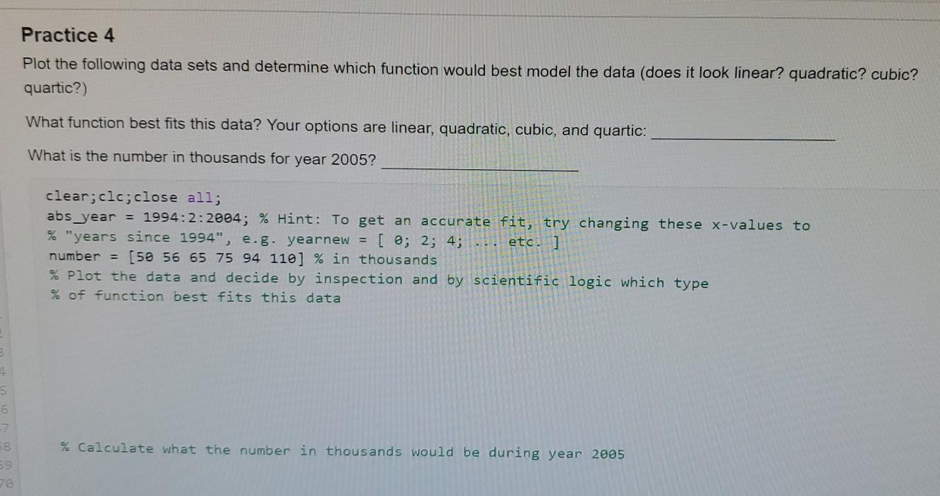 Solved Practice 3 Plot the following data sets and determine | Chegg.com