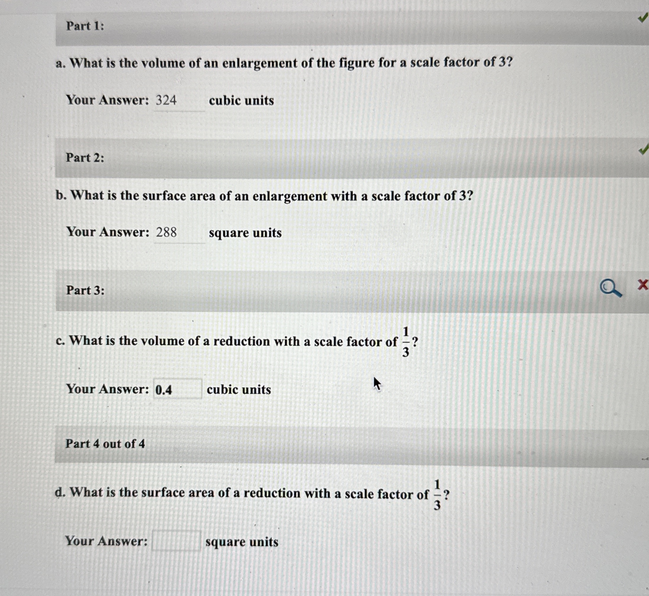 Solved Part 1:a. ﻿What is the volume of an enlargement of | Chegg.com