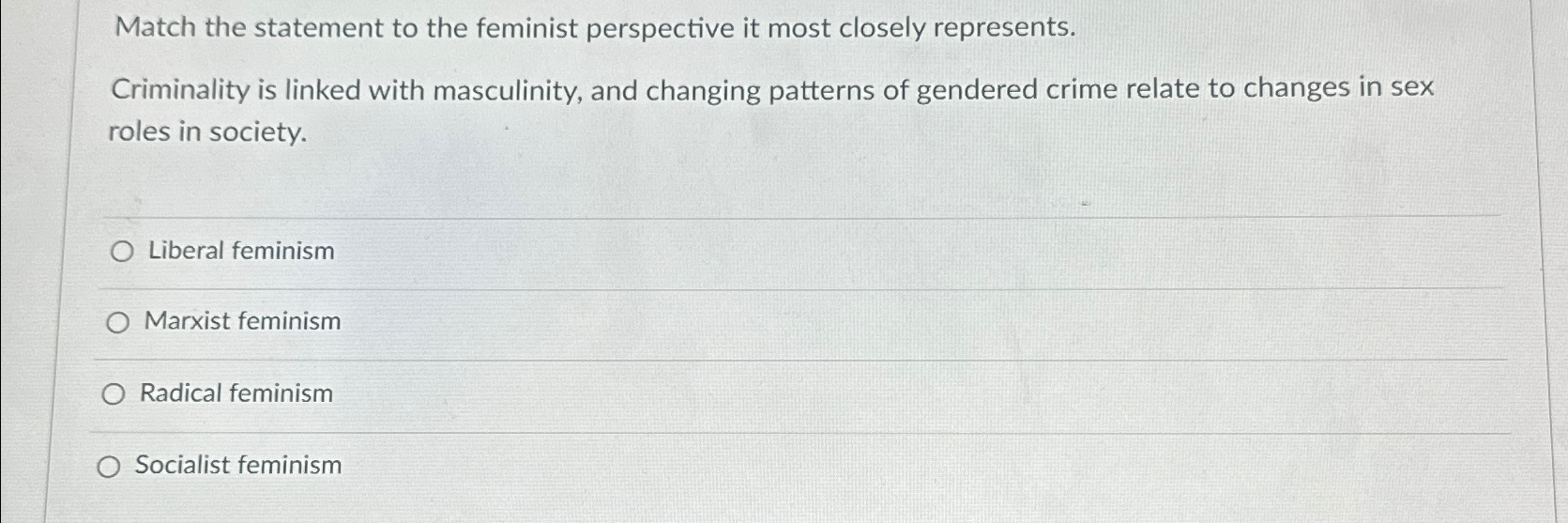 Solved Match The Statement To The Feminist Perspective It Chegg Com