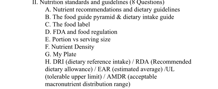 Ii Nutrition Standards And Guidelines 8 Question Chegg Com