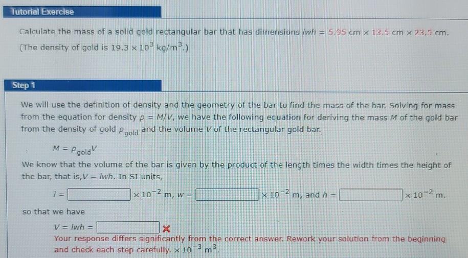 Solved Tutorial Exercise Calculate the mass of a solid gold | Chegg.com