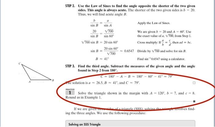 Solved 20 STEP 2. Use the Law of Sines to find the angle | Chegg.com