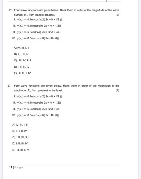 Solved 26. Four wave functions are given below. Rank them in | Chegg.com