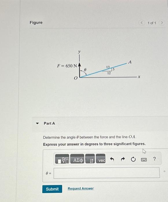Solved Figure Part A F = 650 N 0 = Submit O VO Determine the | Chegg.com