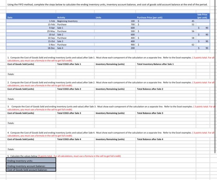 Solved Using The FIFO Method, Complete The Steps Below To | Chegg.com