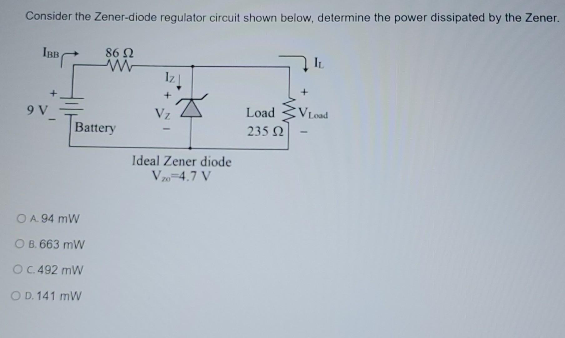 Solved Consider The Zener-diode Regulator Circuit Shown | Chegg.com