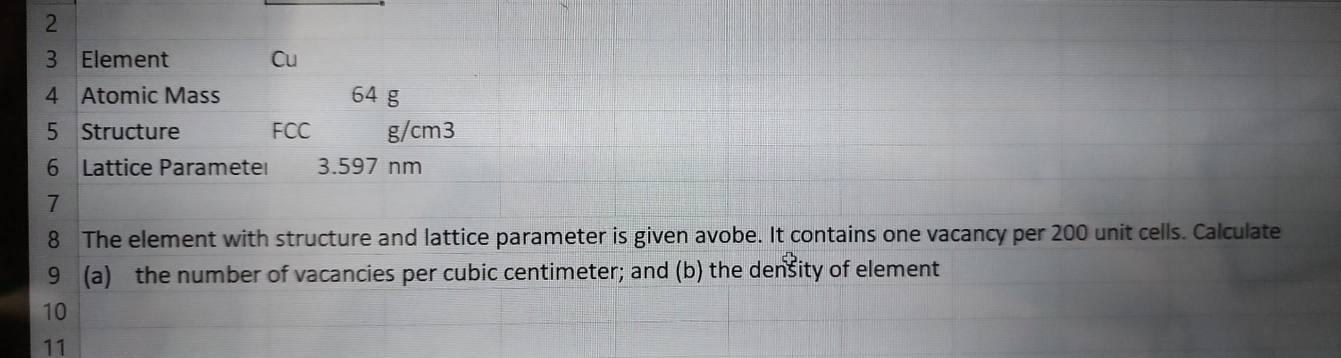 Solved 8 The Element With Structure And Lattice Parameter Is | Chegg.com