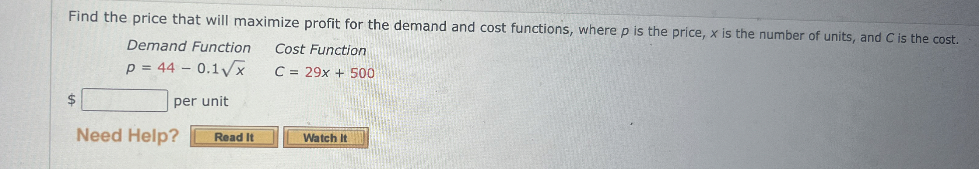 Solved Find the price that will maximize profit for the | Chegg.com