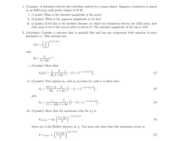 Solved 1. (8 Points) A Bolometer Detects The Total Flux 