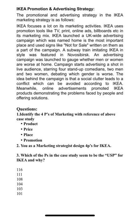 Solved CASE STUDY - MARKETING MIX INTRODUCTION IKEA was | Chegg.com