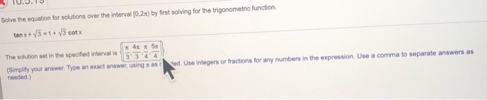 Solved S 10.3.19 Solve the equation for solutions over the | Chegg.com