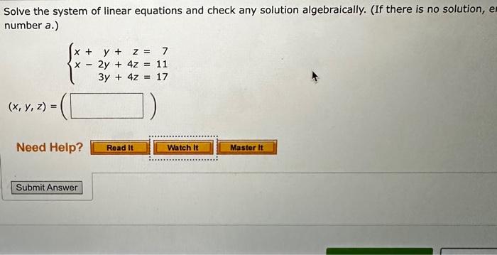 Solved Solve the system of linear equations and check any | Chegg.com