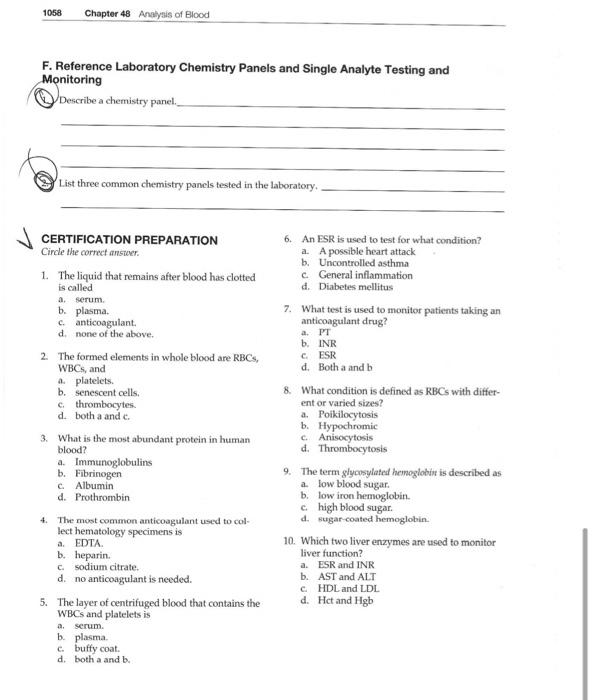 Solved 1058 Chapter 48 Analysis of Blood F. Reference
