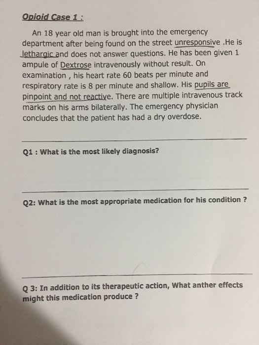 Solved Opioid Case 1: An 18 Year Old Man Is Brought Into The | Chegg.com