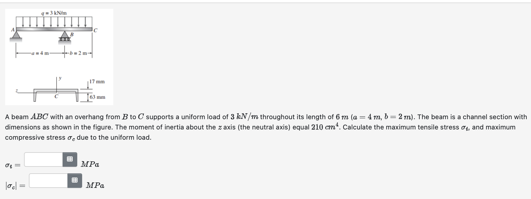 Solved A beam ABC with an overhang from B ﻿to C ﻿supports a | Chegg.com