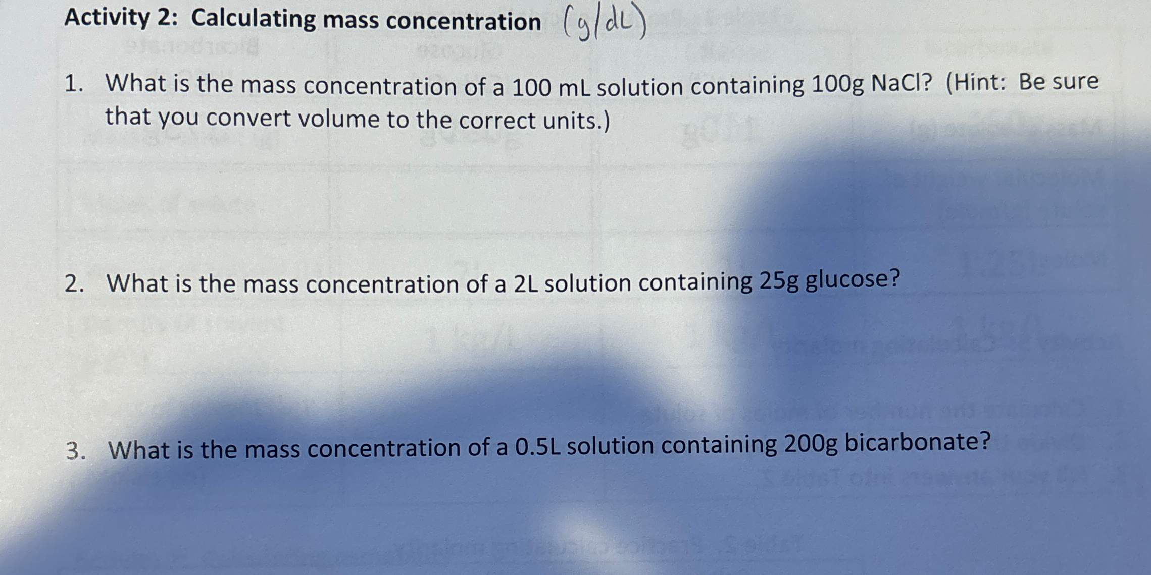 Solved Activity 2: Calculating mass concentrationWhat is the | Chegg.com