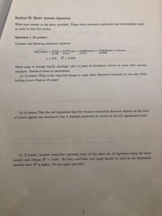 Solved Section II: Short Answer Question Write your answer | Chegg.com