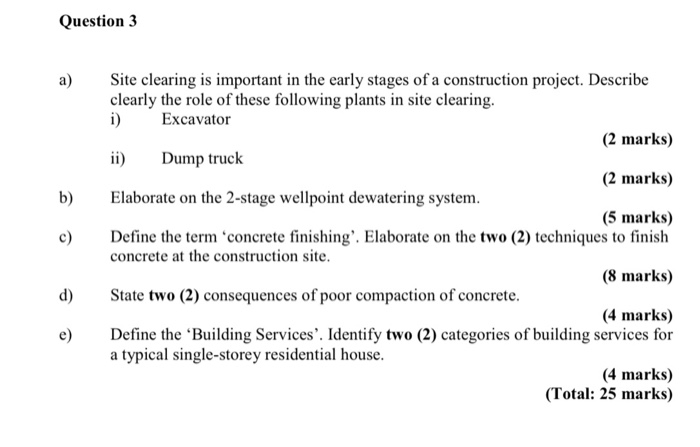 Solved Question 3 A B C Site Clearing Is Important In The Chegg