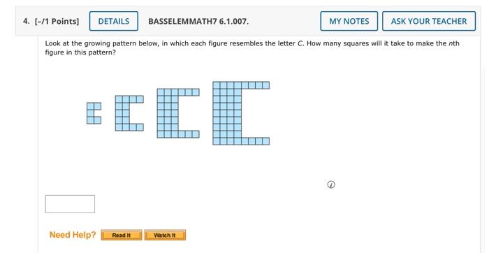 1 Points] BASSELEMMATH7 6.1.007. Look at the growing | Chegg.com