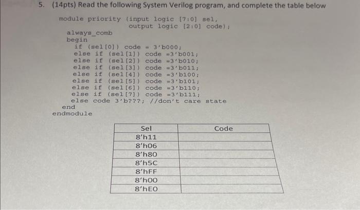 Solved 5. ( 14pts) Read the following System Verilog | Chegg.com