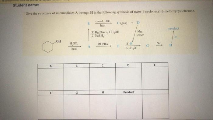 Solved Student name: Give the structures of intermediates A | Chegg.com