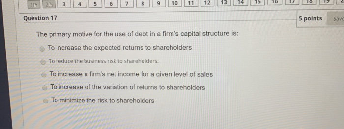 Solved Question 16 5 points Save Answer leverage is | Chegg.com
