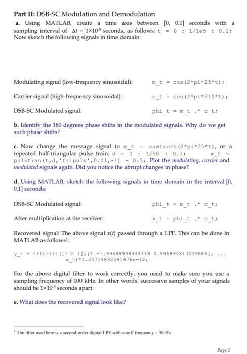 Solved Part I: Modulation and Demodulation a Assume that the | Chegg.com