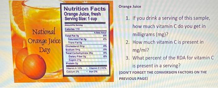 Solved Orange Juice Nutrition Facts Orange Juice fresh Chegg