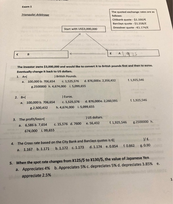 Solved Exam 1 Triangular Arbitrage The Quoted Exchange Ra Exam 1 Triangular Arbitrage The Quoted