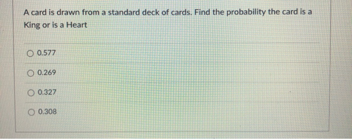 Solved A Card Is Drawn From A Standard Deck Of Cards. Find | Chegg.com