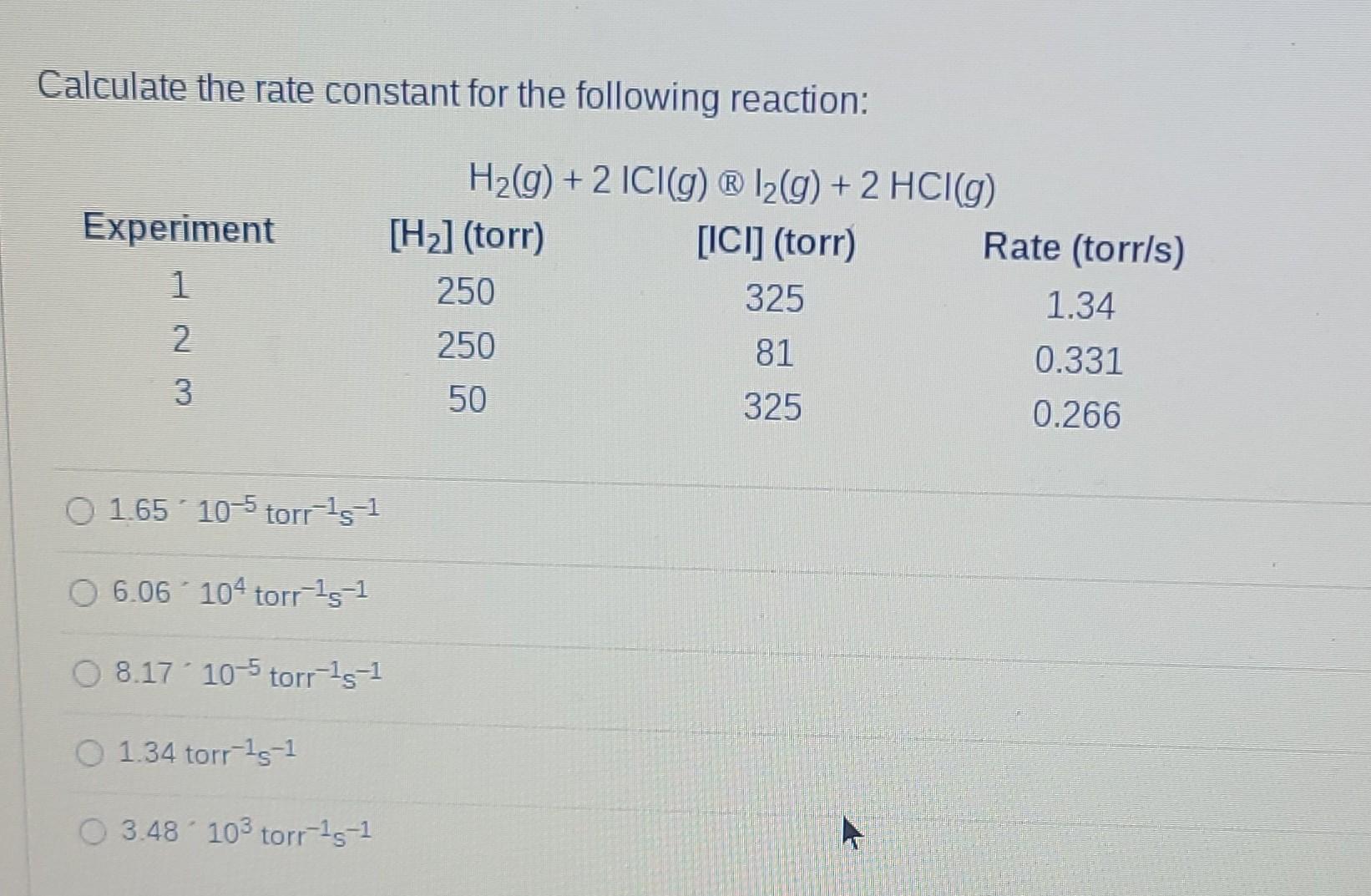 Solved Calculate the rate constant for the following | Chegg.com