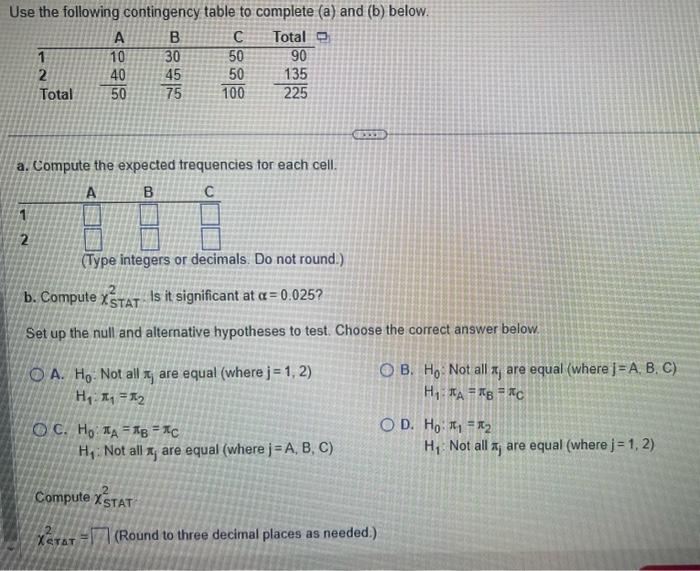 Solved Use the following contingency table to complete (a) | Chegg.com
