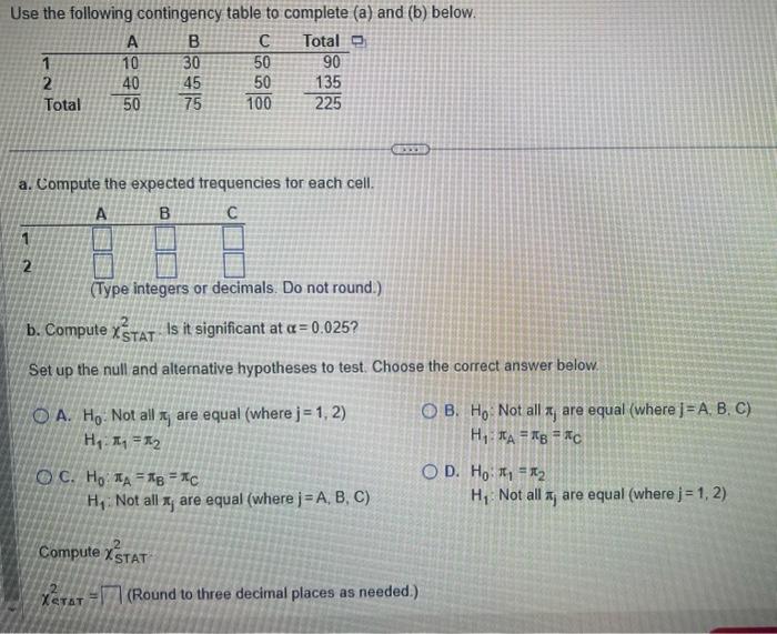 Solved Use The Following Contingency Table To Complete (a) | Chegg.com