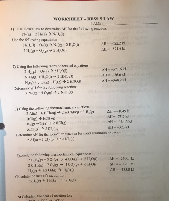 Solved WORKSHEET HESS'S LAW NAME 1) Use Hess's law to