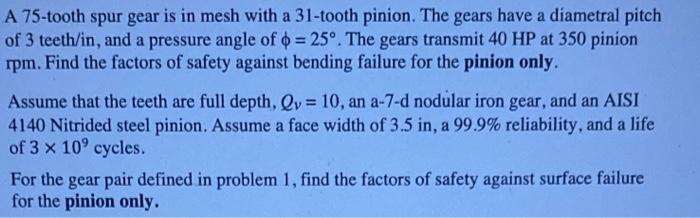 Solved A 75-tooth spur gear is in mesh with a 31-tooth | Chegg.com