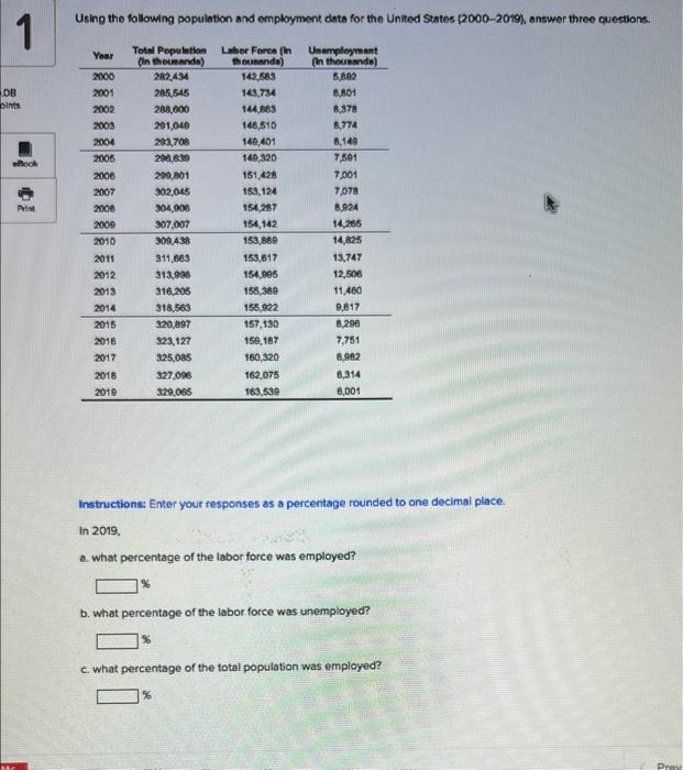 Solved Using The Following Population And Employment Data | Chegg.com