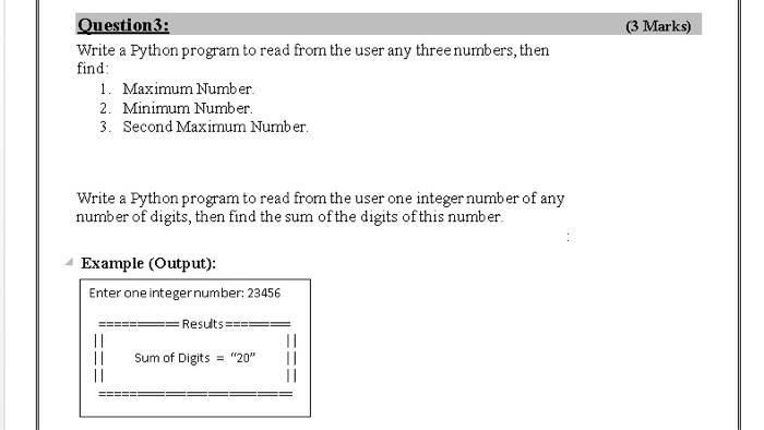 Solved (3 Marks) Question 3: Write a Python program to read | Chegg.com