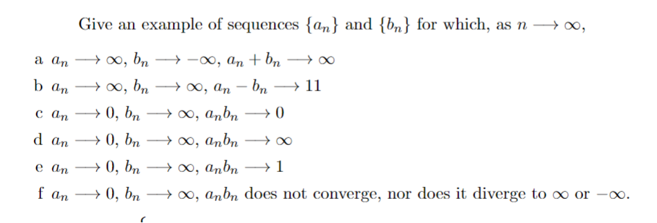 Solved Give an example of sequences {an} ﻿and {bn} ﻿for | Chegg.com