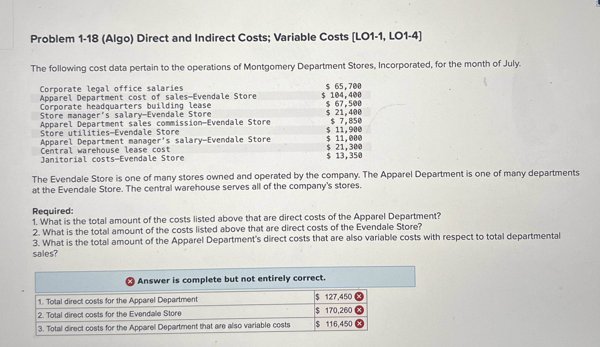 Solved Problem 1-18 (Algo) ﻿Direct and Indirect Costs; | Chegg.com