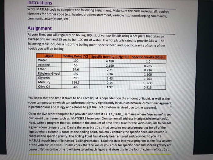 Instructions Write MATLAB code to complete the | Chegg.com